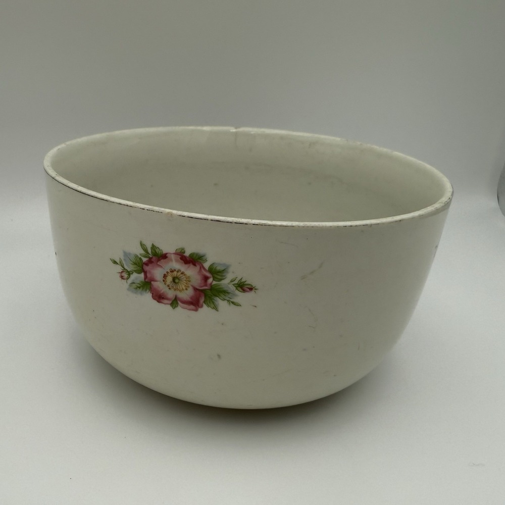 Vtg Mixing Bowl Stoneware Halls Superior Floral Rose Stained Cottagecore 8 in - Picture 2 of 14